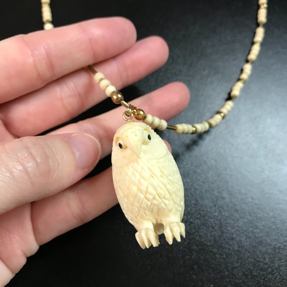 21" long Elk Bone Necklace and bracelet set with Owl Pendant - Picture 2 of 5